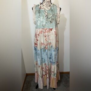 DAVI & DANI Patchwork Petal Floral Tiered Dress/Boho/Cottagecore/NWT Size Small